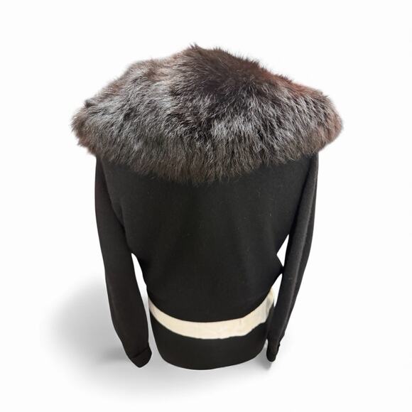 Vintage 1950s PAM STEWART Fur Collar Cardigan Sweater Wool Black Lace Mesh Lined - Picture 4 of 8